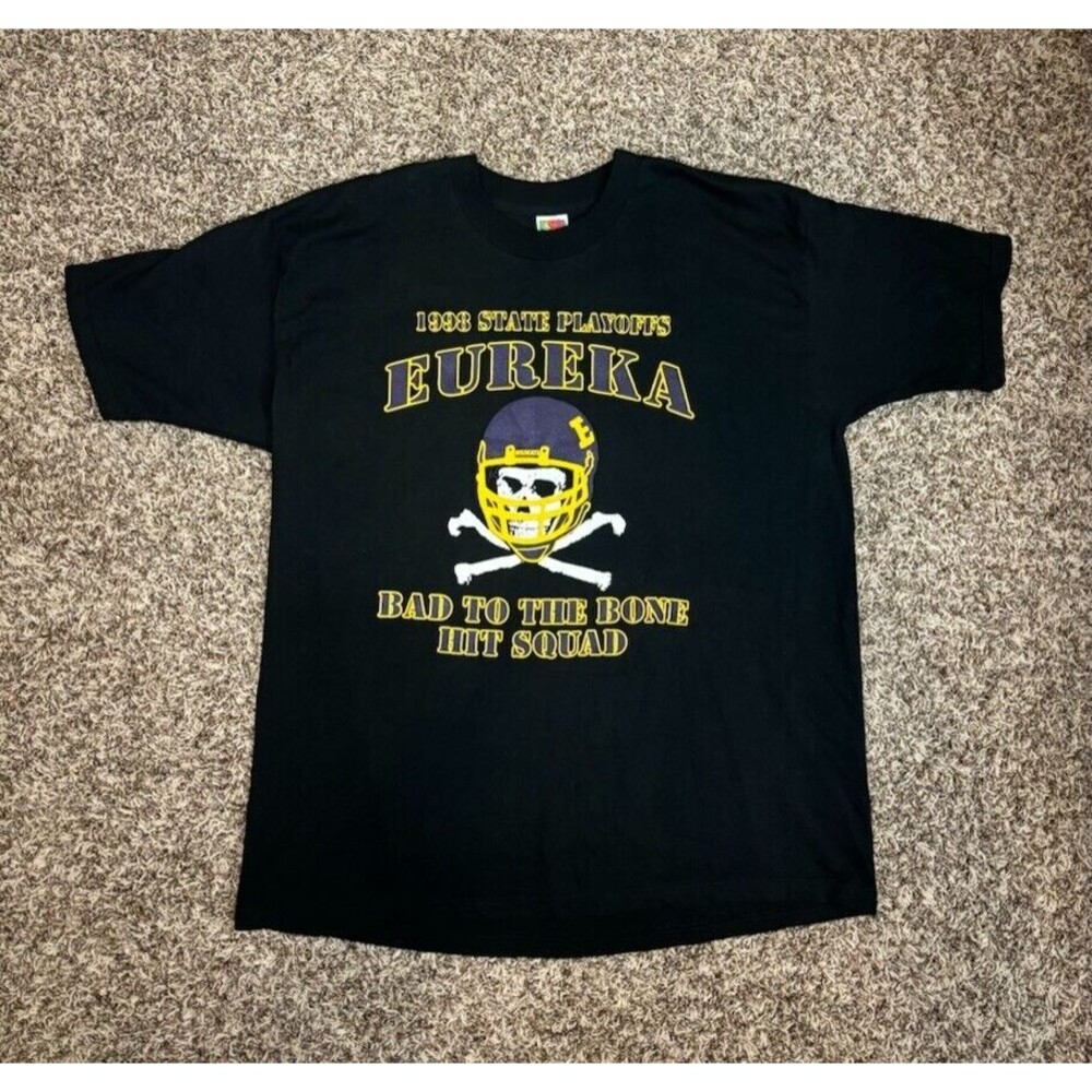 Vintage 1998 Eureka Football Skull Double-Sided Heavyweight Graphic Tee Size 2XL
